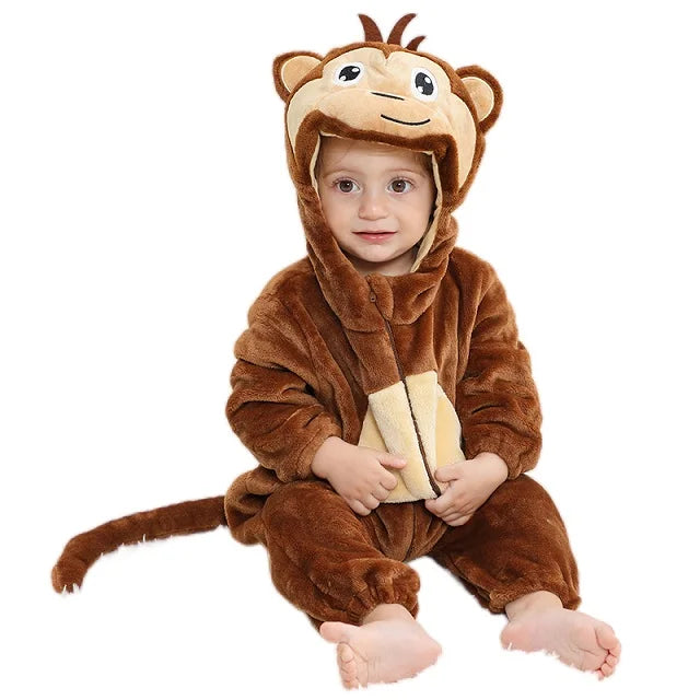 Cartoon Baby Romper – Flannel Hooded Jumpsuit Costume for Toddlers & Infants (Unisex)