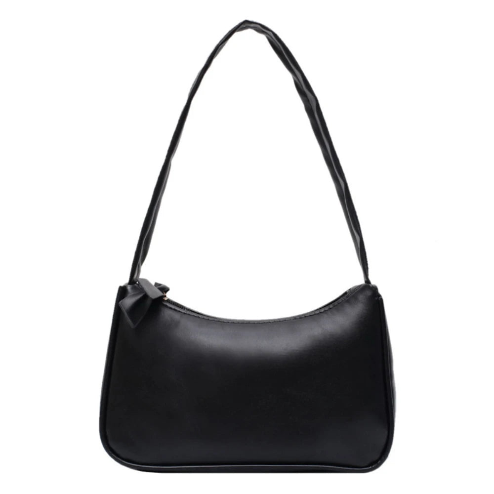 Retro Women’s Shoulder Bag – PU Leather Bow Handbag Baguette Purse