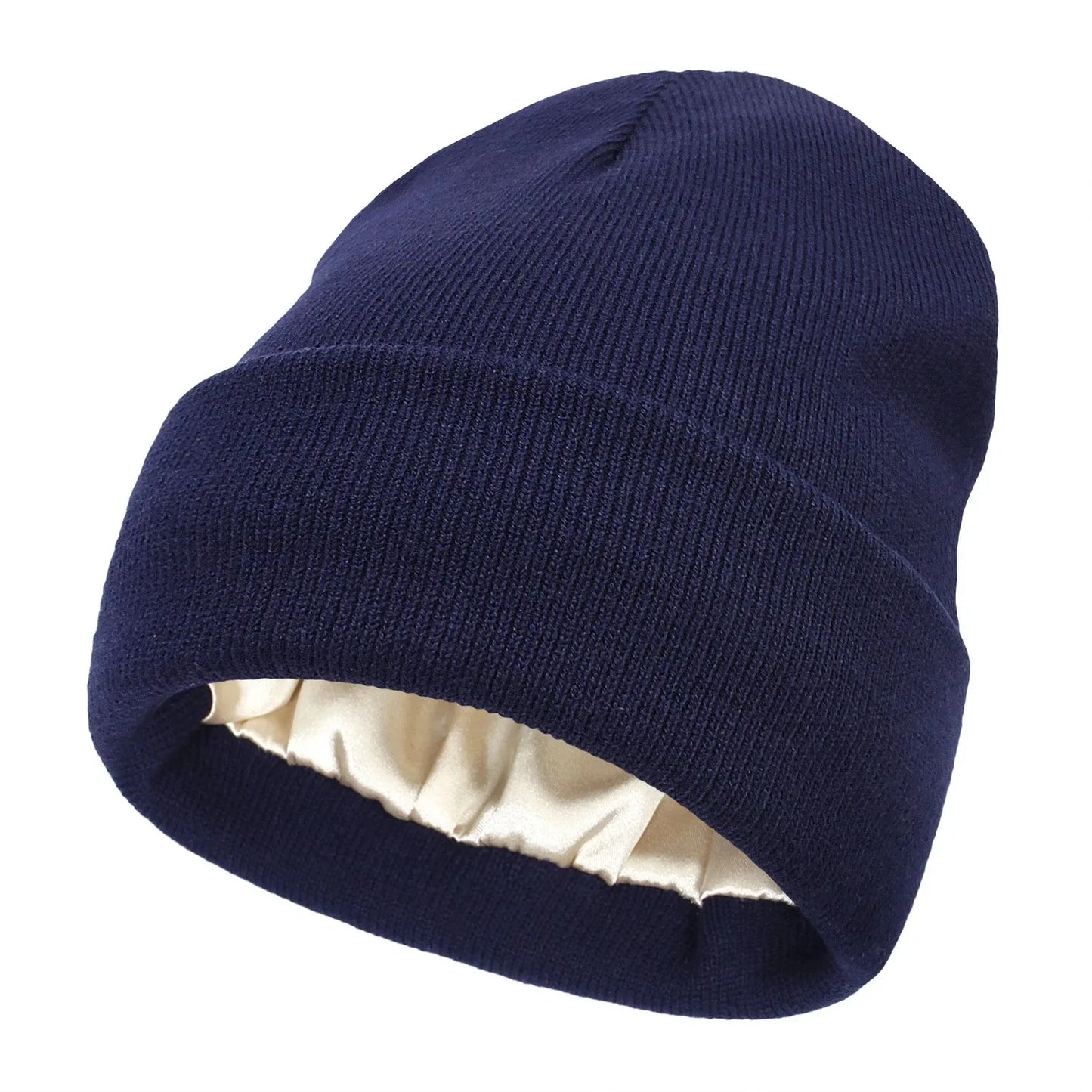 Unisex Satin-Lined Beanie Hat – Anti-Static Silk Lining Warm Knit Skull Cap for Winter & Hair Protection
