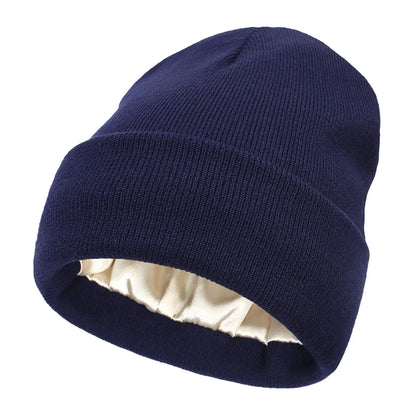 Unisex Satin-Lined Beanie Hat – Anti-Static Silk Lining Warm Knit Skull Cap for Winter & Hair Protection