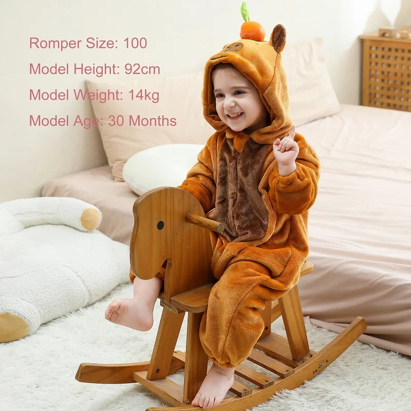 Cartoon Baby Romper – Flannel Hooded Jumpsuit Costume for Toddlers & Infants (Unisex)