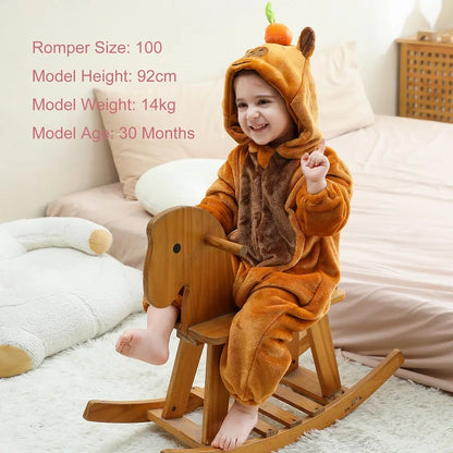 Cartoon Baby Romper – Flannel Hooded Jumpsuit Costume for Toddlers & Infants (Unisex)