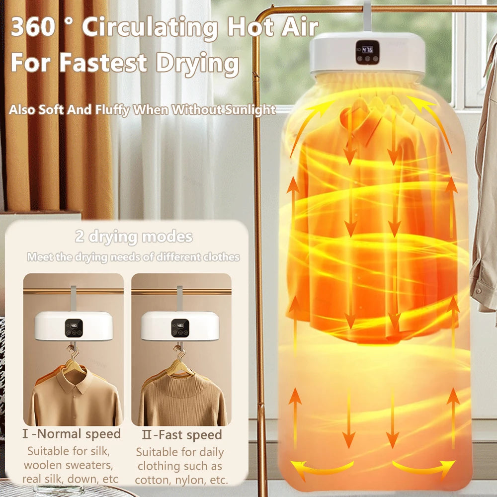 Portable Electric Clothes Dryer – Foldable Laundry Dryer with UV Sterilization for Home & Travel