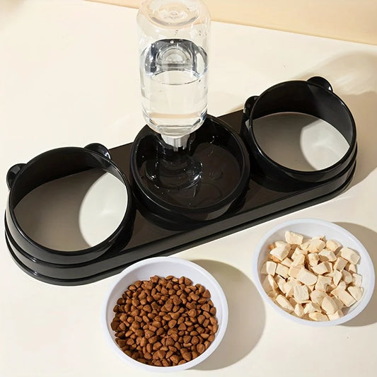 3-in-1 Cat Feeder – Raised Pet Bowl Set with Automatic Water Bottle for Cats & Small Dogs