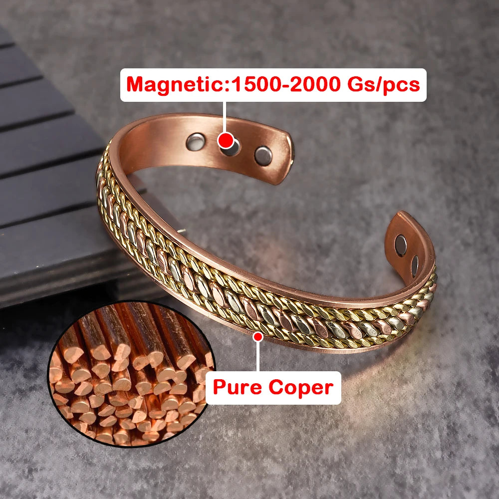 Vinterly Pure Copper Magnetic Bracelet – Adjustable Braided Cuff Bangle 12mm, Health Energy Jewelry for Men & Women
