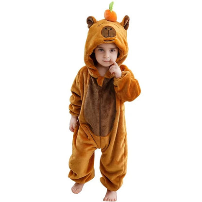 Cartoon Baby Romper – Flannel Hooded Jumpsuit Costume for Toddlers & Infants (Unisex)