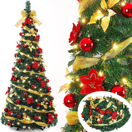 180cm Pop-Up Christmas Tree with Lights – Foldable Festive Decoration for Home Holiday Display