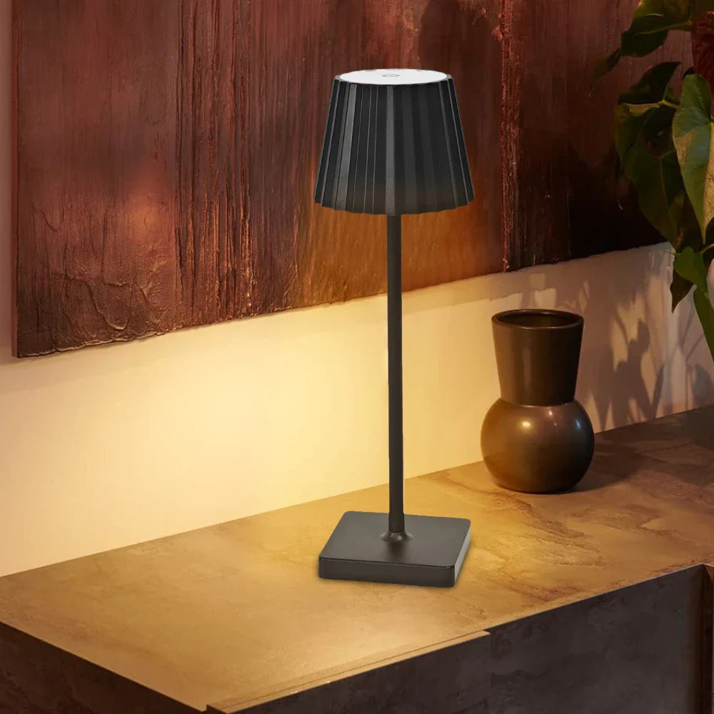 Portable Cordless LED Rechargeable Outdoor & Indoor Table Lamp with Pleated Shade - 3 Colours
