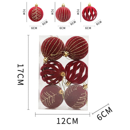 Velvet Christmas Tree Ornaments – 6/12pcs 6cm Flocked Ball Set, Shatterproof Holiday Decorations for Home & Party