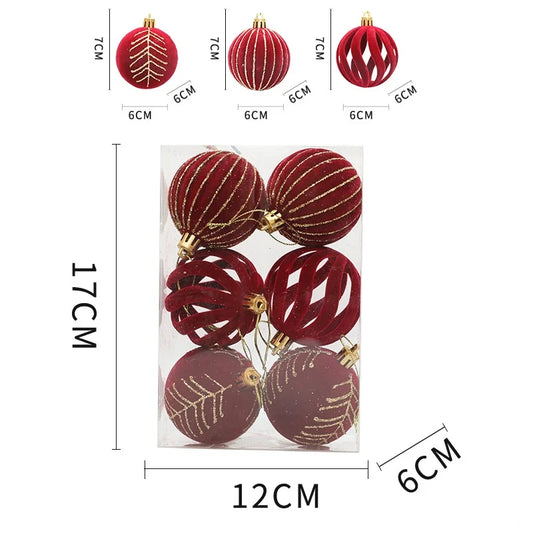 Velvet Christmas Tree Ornaments – 6/12pcs 6cm Flocked Ball Set, Shatterproof Holiday Decorations for Home & Party