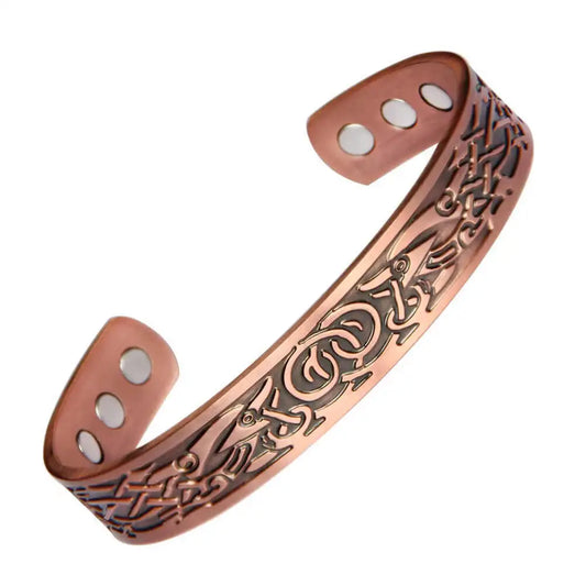 Vintage Copper Magnetic Bracelet Set – European Double Ring Pattern Energy Cuff Jewelry for Men & Women