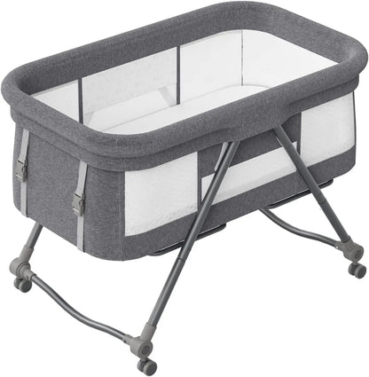 UBRAVOO Baby Travel Cot with Mattress – Convertible Rocking Crib with Silent Wheels