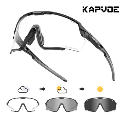 Kapvoe Photochromic Cycling Glasses – Silver Lens Sports Sunglasses for Men & Women