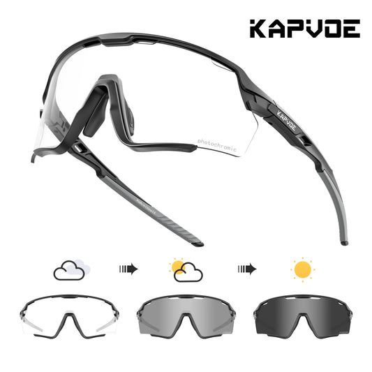 Kapvoe Photochromic Cycling Glasses – Silver Lens Sports Sunglasses for Men & Women