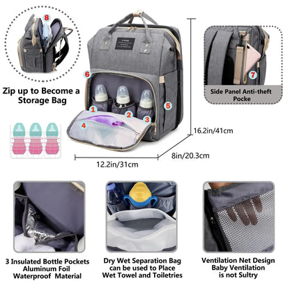 Mommy Bag with Foldable Crib – Large-Capacity Travel Maternity Backpack for Baby Care