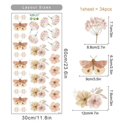 Playful Watercolour Wonders Wall Stickers: Botanical Floral Garden & Butterflies