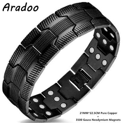 ARADOO 99.9% Pure Copper Magnetic Bracelet – Double-Row Strong Magnet Therapy Cuff for Pain Relief & Circulation