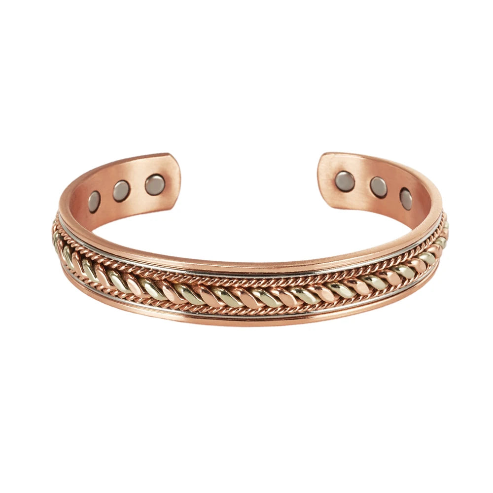 Vinterly Pure Copper Magnetic Bracelet – Adjustable Braided Cuff Bangle 12mm, Health Energy Jewelry for Men & Women