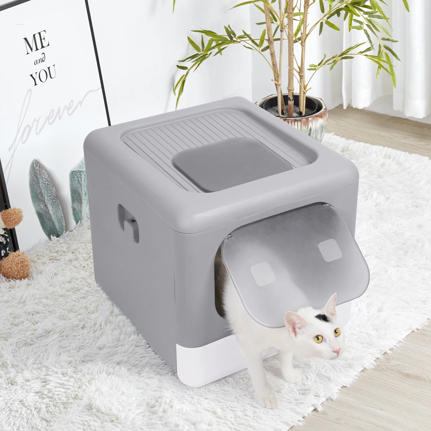 Foldable Enclosed Cat Litter Box – Sifting Kitten Toilet with Scoop, Tray & Front Entry Design