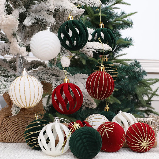 Velvet Christmas Tree Ornaments – 6/12pcs 6cm Flocked Ball Set, Shatterproof Holiday Decorations for Home & Party