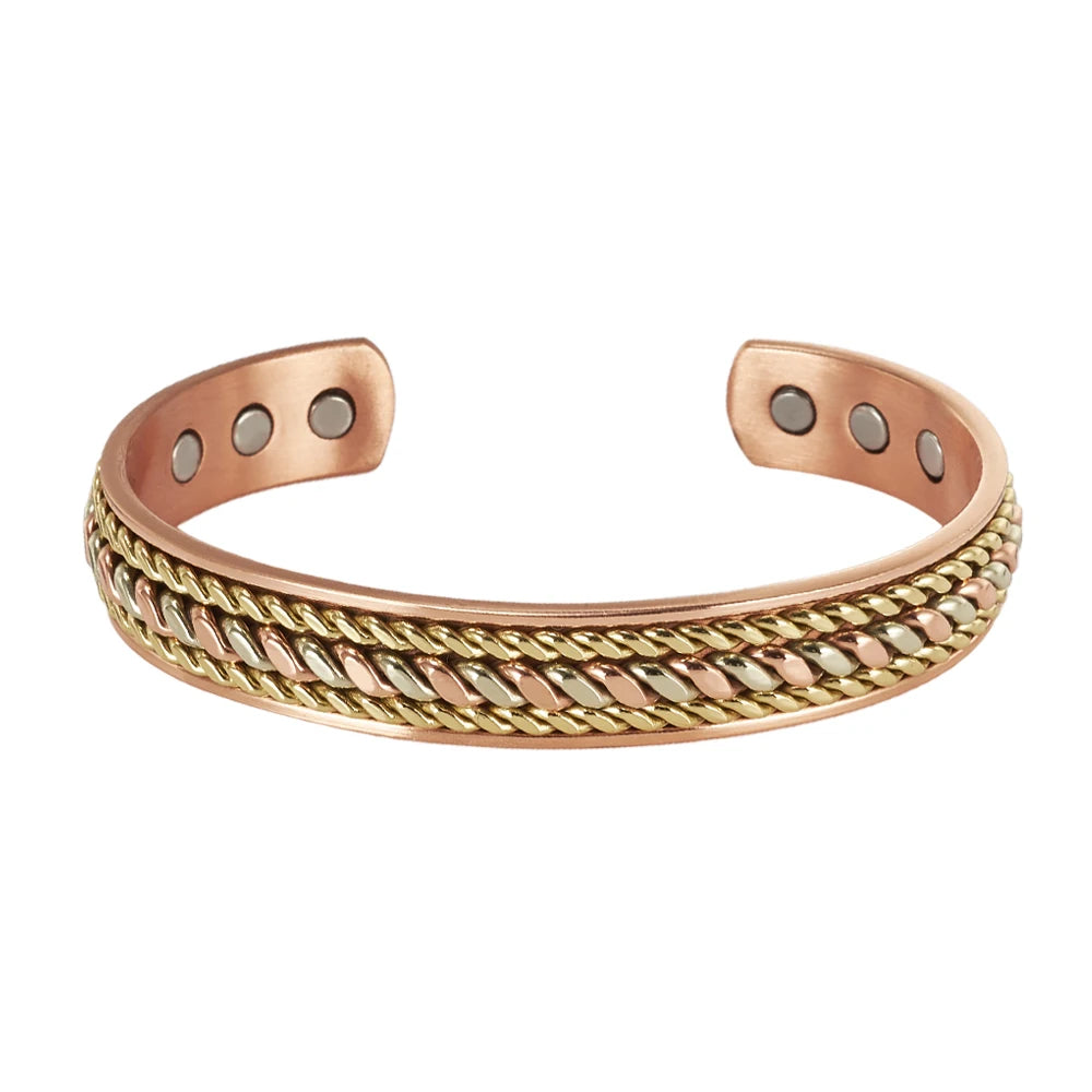 Vinterly Pure Copper Magnetic Bracelet – Adjustable Braided Cuff Bangle 12mm, Health Energy Jewelry for Men & Women
