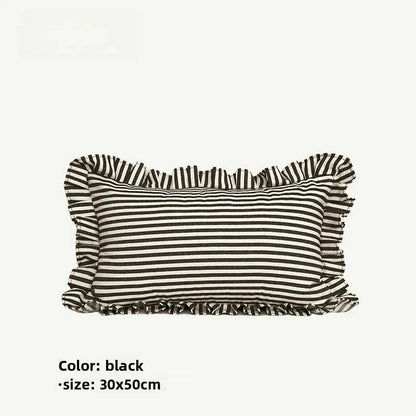 Soft Ruffled Pure Striped Cotton Cushion Covers with Frill Detail - 6 Colours