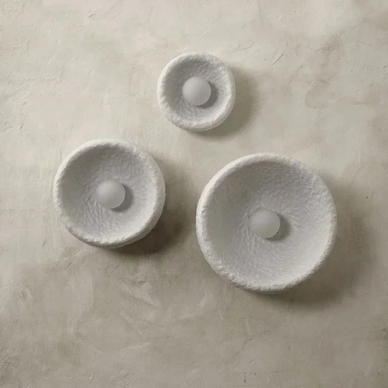 Deep White Minimalist Natural Round Japandi Inspired Wall Sconce - 3 Sizes