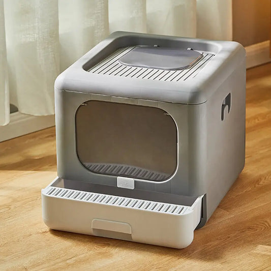 Foldable Enclosed Cat Litter Box – Sifting Kitten Toilet with Scoop, Tray & Front Entry Design