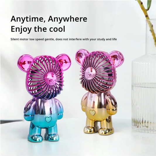 Mini Bear Handheld Fan – USB Rechargeable Portable Cooling Fan with Gradient Design
