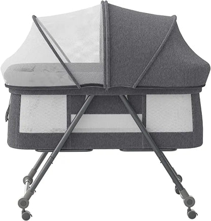 UBRAVOO Baby Travel Cot with Mattress – Convertible Rocking Crib with Silent Wheels