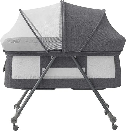 UBRAVOO Baby Travel Cot with Mattress – Convertible Rocking Crib with Silent Wheels