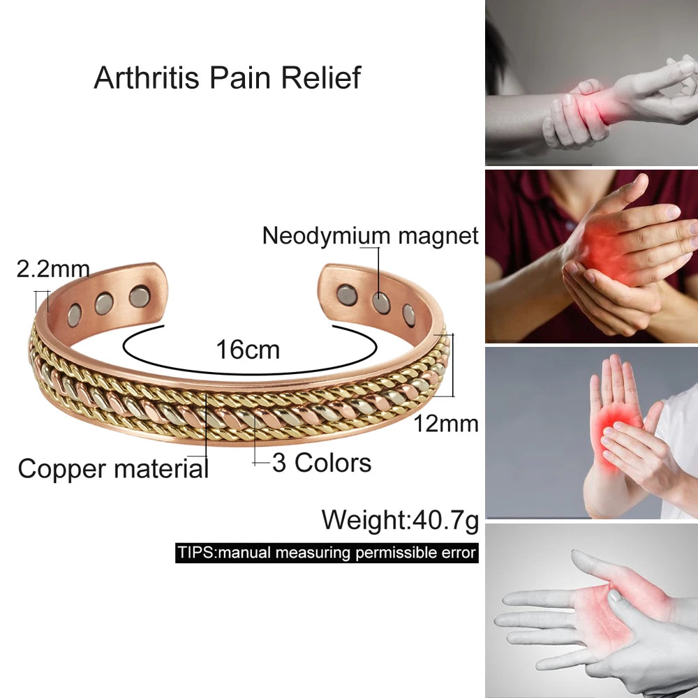 Vinterly Pure Copper Magnetic Bracelet – Adjustable Braided Cuff Bangle 12mm, Health Energy Jewelry for Men & Women
