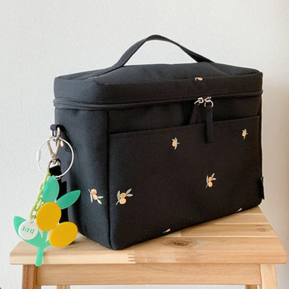 Large Waterproof Thermal White Embroidery Diaper & Cooler Stroller Bag - Bear, Olive & Tulip