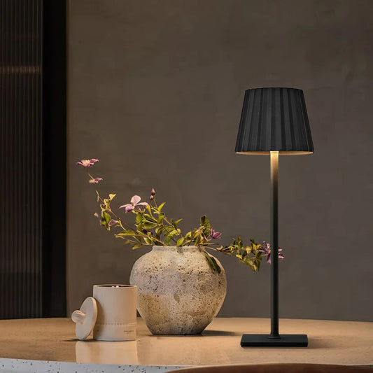 Portable Cordless LED Rechargeable Outdoor & Indoor Table Lamp with Pleated Shade - 3 Colours