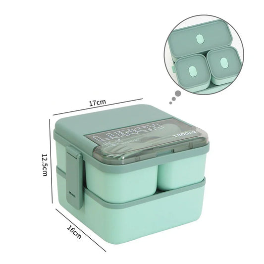 2-Layer Kids Lunch Box – Portable Microwave Bento Box with Fork & Spoon (1100ml/1800ml)