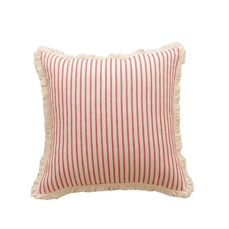 Decorative Nordic Striped Jacquard Cotton Cushion Covers With White Frill Detail - 4 Colours