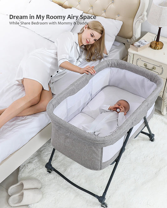 UBRAVOO Baby Travel Cot with Mattress – Convertible Rocking Crib with Silent Wheels