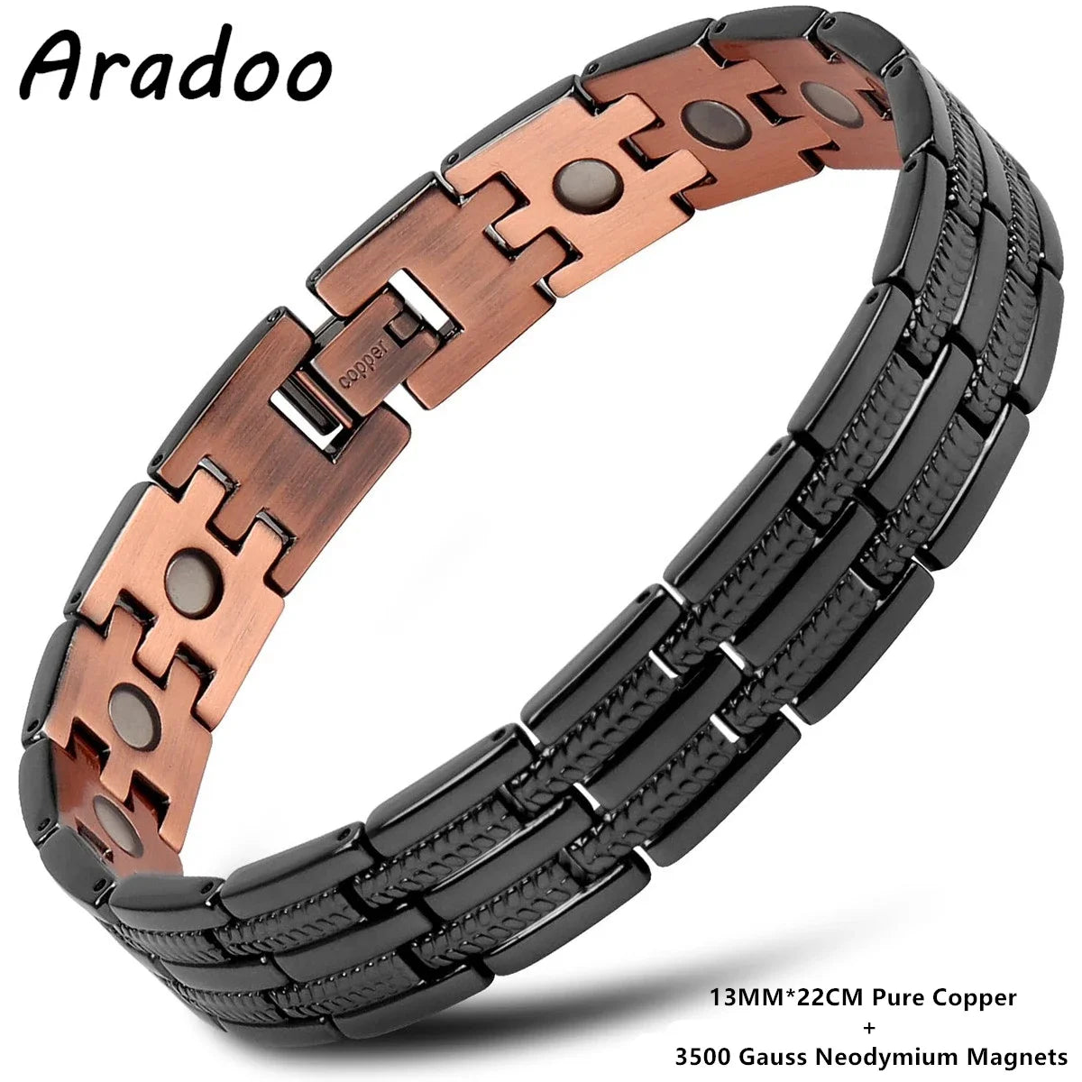 ARADOO 99.9% Pure Copper Magnetic Bracelet – Double-Row Strong Magnet Therapy Cuff for Pain Relief & Circulation