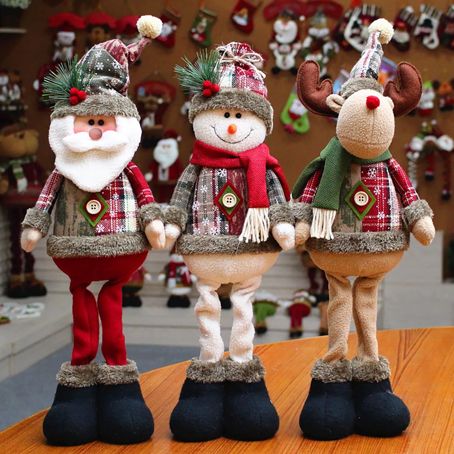 3pcs Standing Christmas Dolls Set – Santa Claus, Snowman & Reindeer Holiday Decorations for Home & New Year Gift