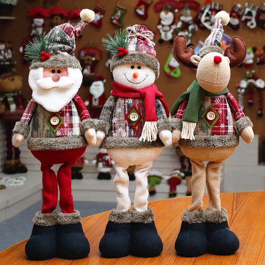 3pcs Standing Christmas Dolls Set – Santa Claus, Snowman & Reindeer Holiday Decorations for Home & New Year Gift