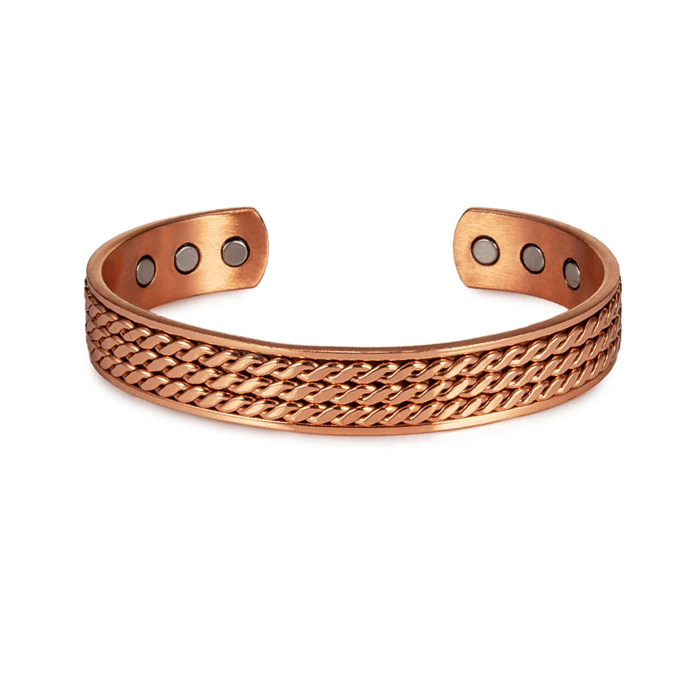 Vinterly Pure Copper Magnetic Bracelet – Adjustable Braided Cuff Bangle 12mm, Health Energy Jewelry for Men & Women
