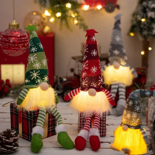 Christmas Gnome LED Ornament – Faceless Plush Doll Knitted Decoration for Tree & Home Holiday Gifts
