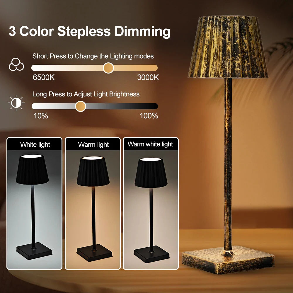 Portable Cordless LED Rechargeable Outdoor & Indoor Table Lamp with Pleated Shade - 3 Colours
