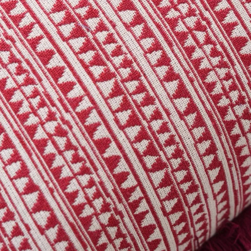 Luxurious Textured Burgundy Geometric Cushion Cover with Plush Frill Detail - 3 Sizes