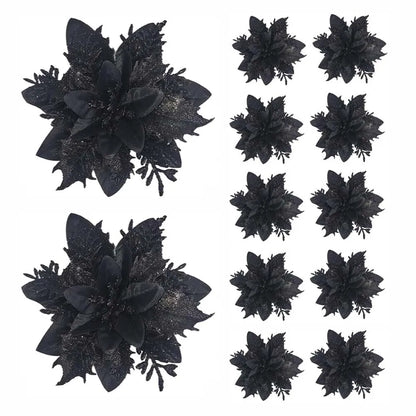 5/10pcs Glitter Poinsettia Christmas Flowers – Red, Pink & Gold Artificial Tree Ornaments for Holiday Home Décor