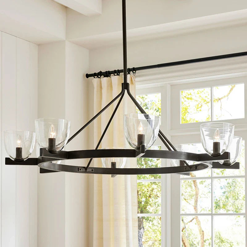 Modern Circular 8-Light Modern Farmhouse Pendant Chandelier with Glass Globes - 2 Colours