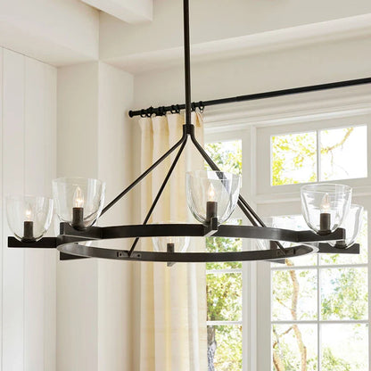 Modern Circular 8-Light Modern Farmhouse Pendant Chandelier with Glass Globes - 2 Colours
