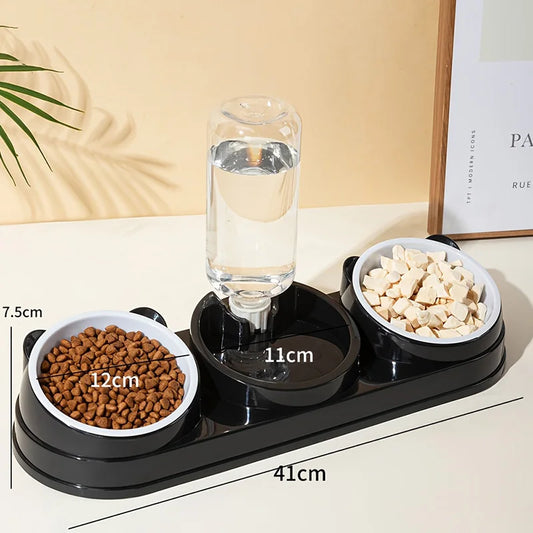 3-in-1 Cat Feeder – Raised Pet Bowl Set with Automatic Water Bottle for Cats & Small Dogs