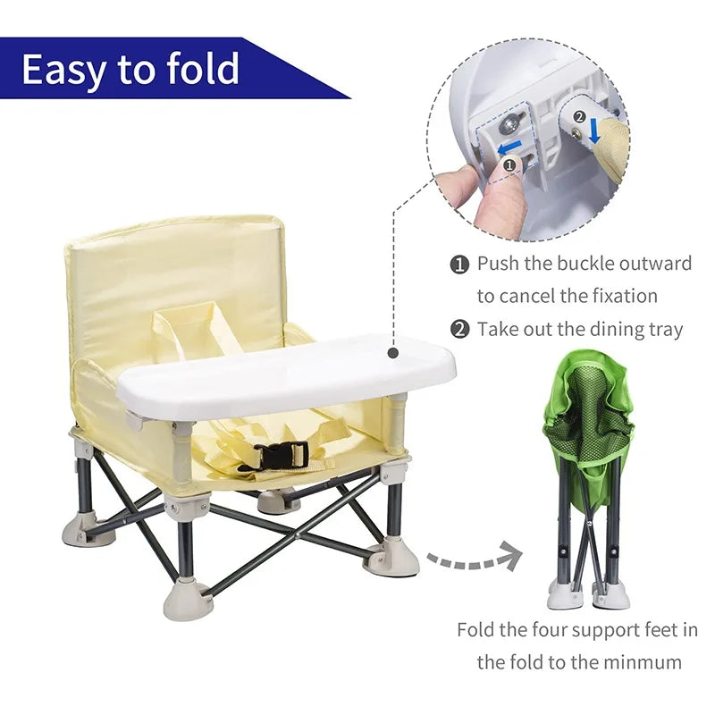 Portable Baby Booster Seat – Folding Travel Dining Chair with Feeding Tray for Kids