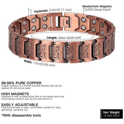 ARADOO Men’s Copper Magnetic Bracelet – Pure Copper Neodymium Link Therapy Jewelry Gift